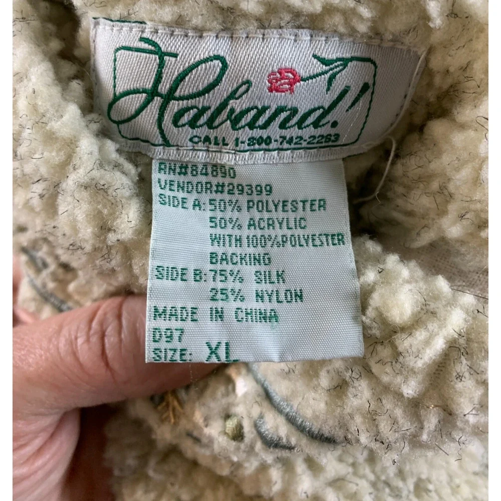 Vintage Haband Women Oversized‎ Sherpa Button Jacket Sz XL Cottage Folk Rustic